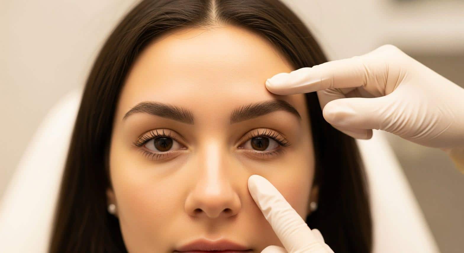 Close-up showing uneven Botox results on forehead in Woodland Hills med spa setting