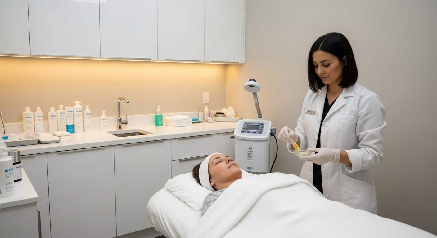 Licensed esthetician preparing a chemical peel treatment at a med spa in Calabasas California