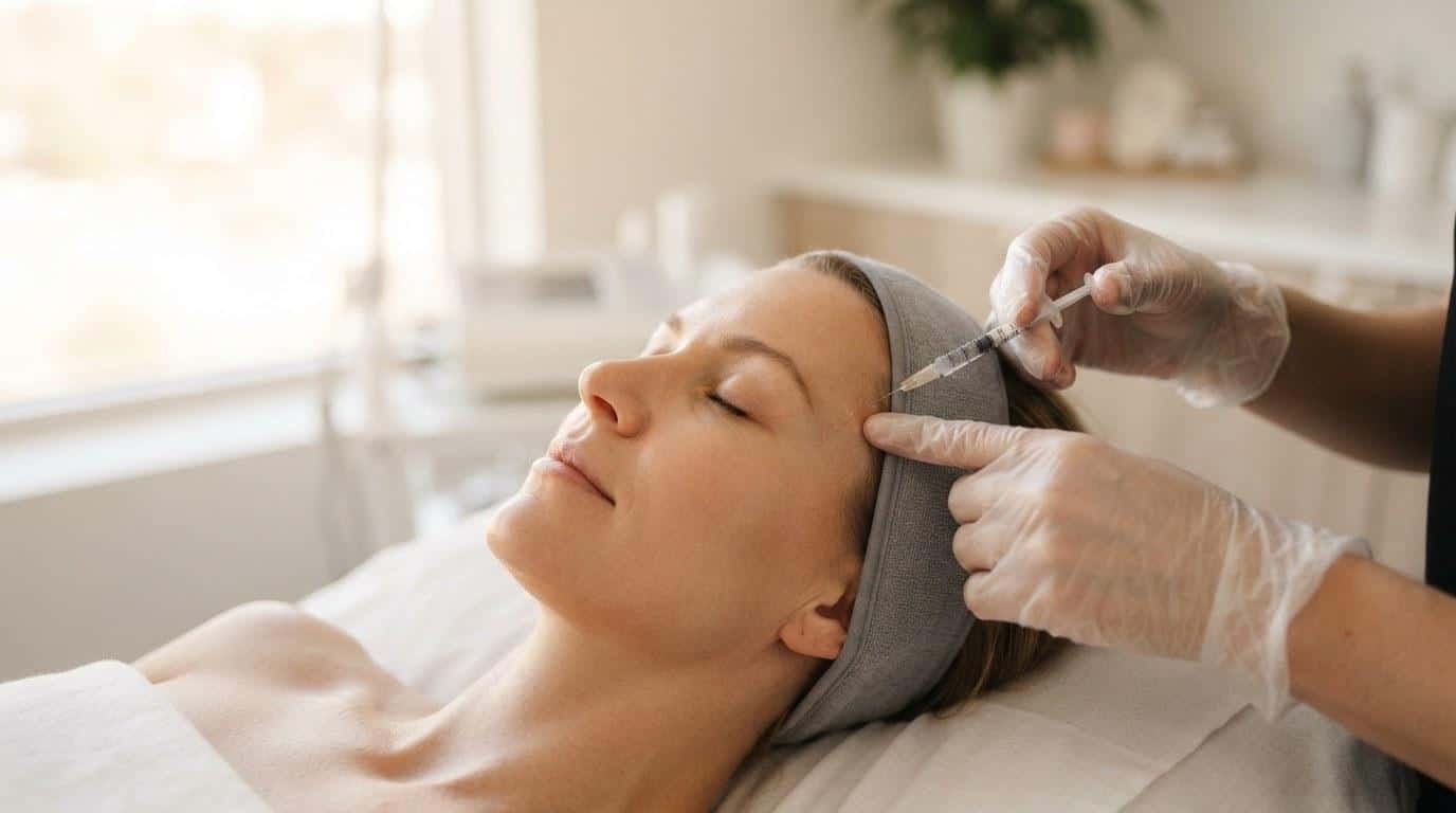 Close-up of a xeomin treatment at Beauty Solutions Med Spa