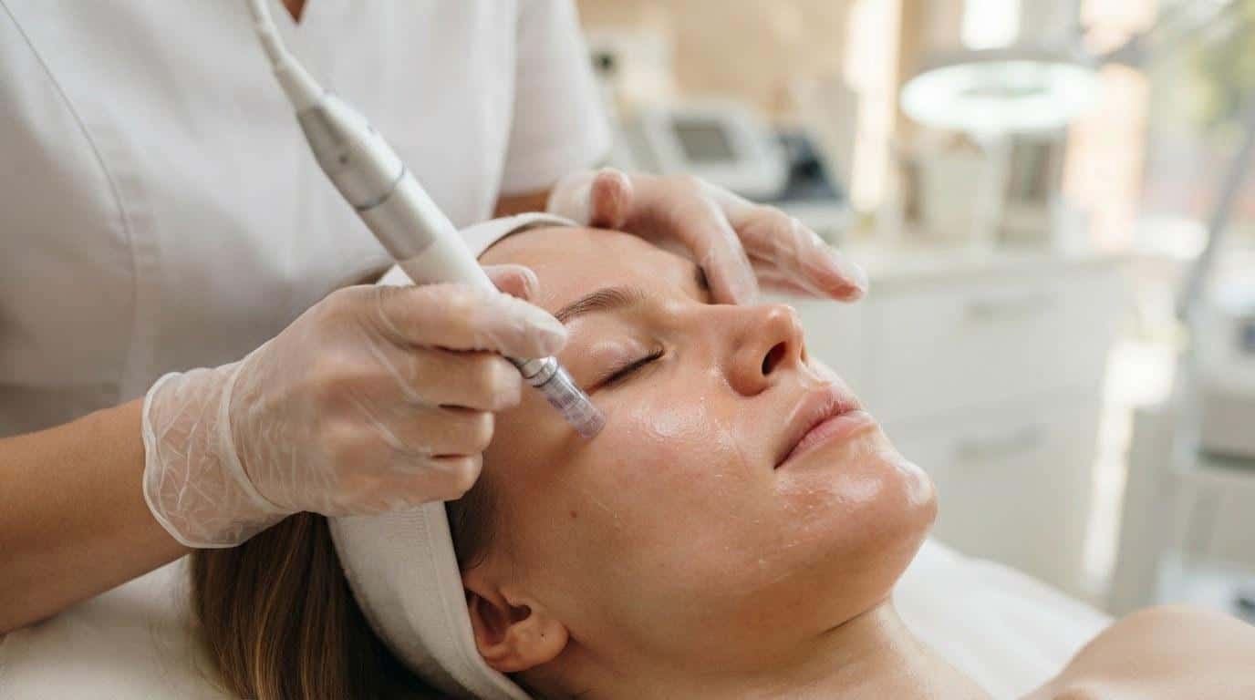 Close-up of a microneedling treatment at Beauty Solutions Med Spa