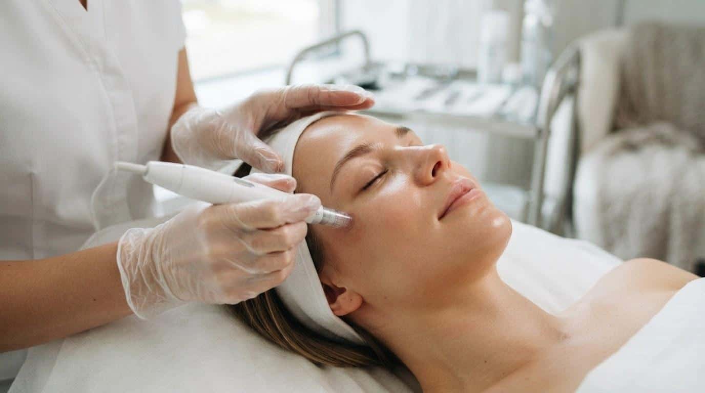 Close-up of a microneedling treatment at Beauty Solutions Med Spa
